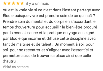 Avis Google Cours Yoga vinyasa restauratif Obernai